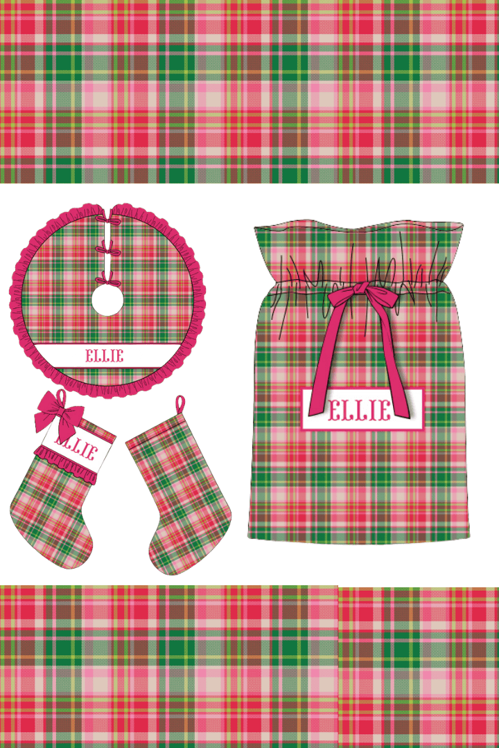 The Smocked Flamingo Apparel & Accessories Pre-Order Smocked Custom Name Pink Christmas Plaid Trimmings