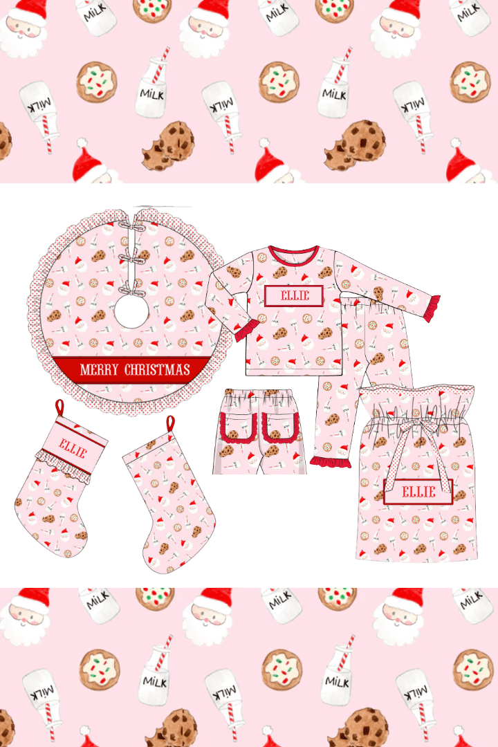 The Smocked Flamingo Apparel & Accessories Pre-Order Smocked Custom Name Pink Cookies and Milk Christmas Trimmings