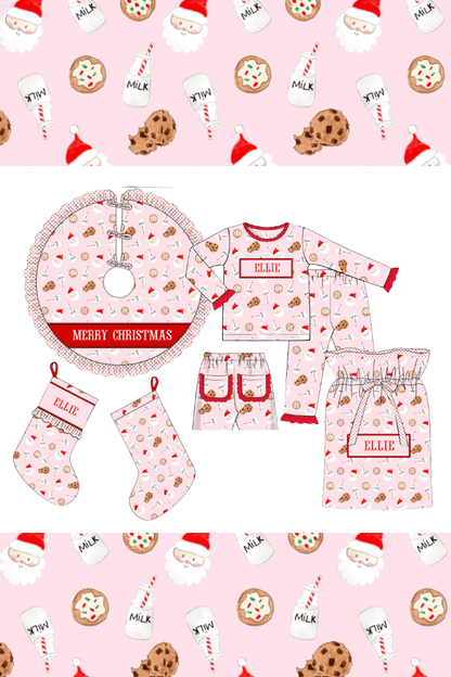 The Smocked Flamingo Apparel & Accessories Pre-Order Smocked Custom Name Pink Cookies and Milk Christmas Trimmings