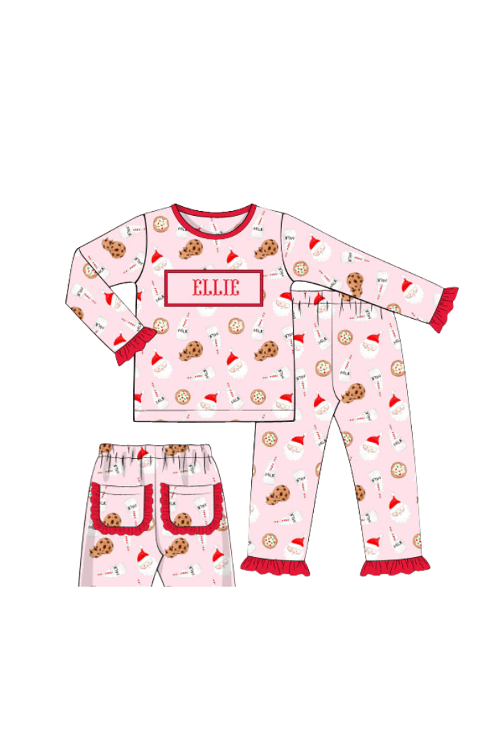 The Smocked Flamingo Apparel & Accessories Pre-Order Smocked Custom Name Pink Cookies and Milk Christmas Trimmings