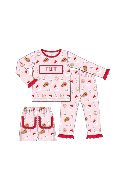 The Smocked Flamingo Apparel & Accessories Pre-Order Smocked Custom Name Pink Cookies and Milk Christmas Trimmings