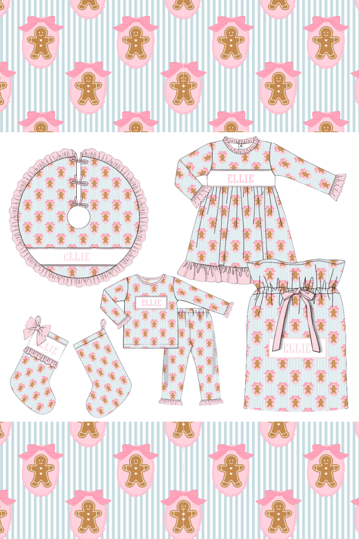 The Smocked Flamingo Apparel & Accessories Pre-Order Smocked Custom Name Pink Gingerbread Lane Trimmings
