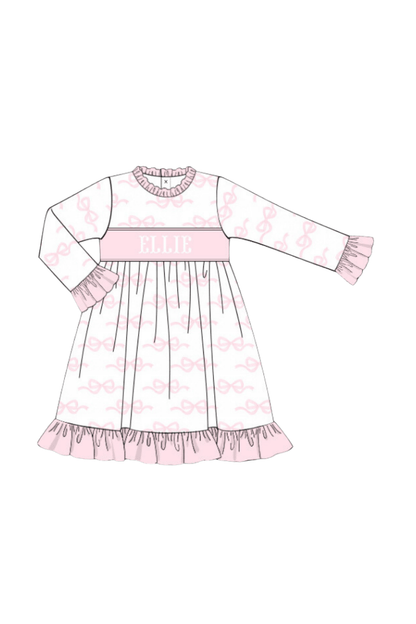 The Smocked Flamingo Apparel & Accessories Pre-Order Smocked Custom Name Pink Sweet Bow Christmas Trimmings
