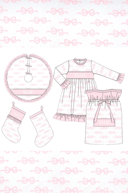 The Smocked Flamingo Apparel & Accessories Pre-Order Smocked Custom Name Pink Sweet Bow Christmas Trimmings