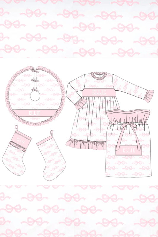The Smocked Flamingo Apparel & Accessories Pre-Order Smocked Custom Name Pink Sweet Bow Christmas Trimmings