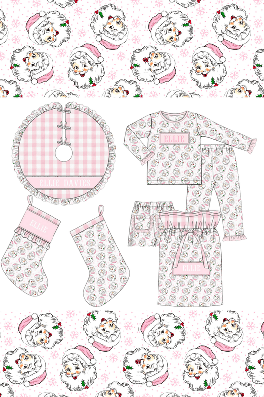 The Smocked Flamingo Apparel & Accessories Pre-Order Smocked Custom Name Pink Vintage Santa Christmas Trimmings