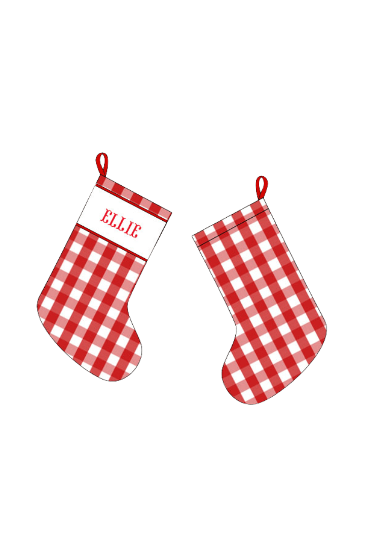 The Smocked Flamingo Apparel & Accessories Pre-Order Smocked Custom Name Red Gingham Christmas Trimmings
