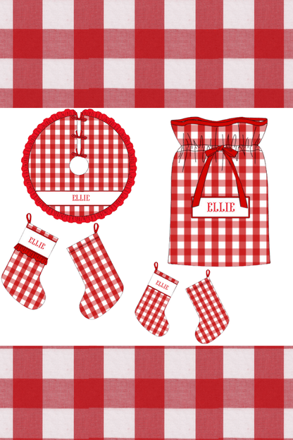 The Smocked Flamingo Apparel & Accessories Pre-Order Smocked Custom Name Red Gingham Christmas Trimmings