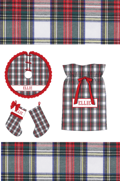 The Smocked Flamingo Apparel & Accessories Pre-Order Smocked Custom Name Red Tartan Plaid Trimmings