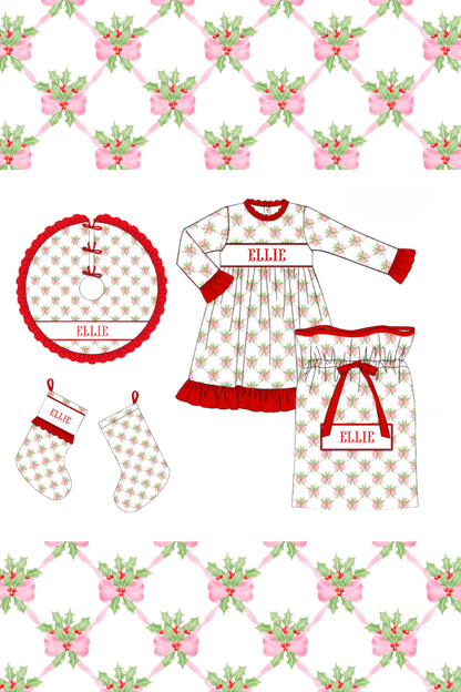 The Smocked Flamingo Apparel & Accessories Pre-Order Smocked Custom Name Sweet Holly Christmas Trimmings