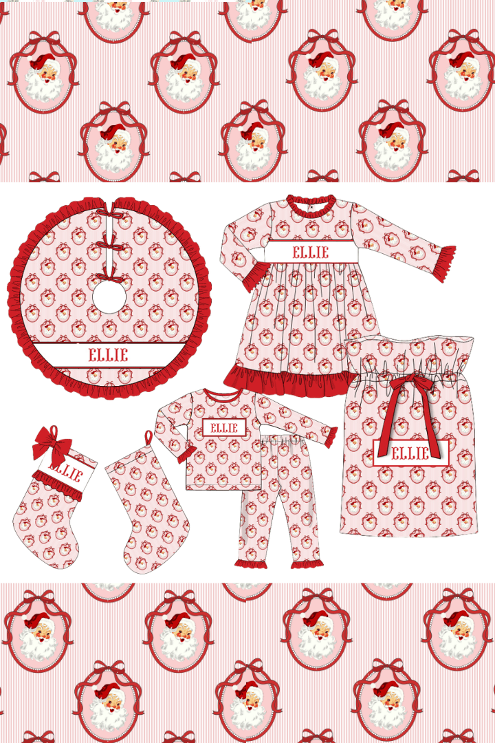 The Smocked Flamingo Apparel & Accessories Pre-Order Smocked Custom Name Vintage Santa Christmas Trimmings