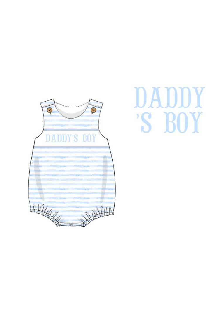 The Smocked Flamingo Apparel & Accessories Pre-Order Smocked Daddy's Boy Blue Stripe Bubble