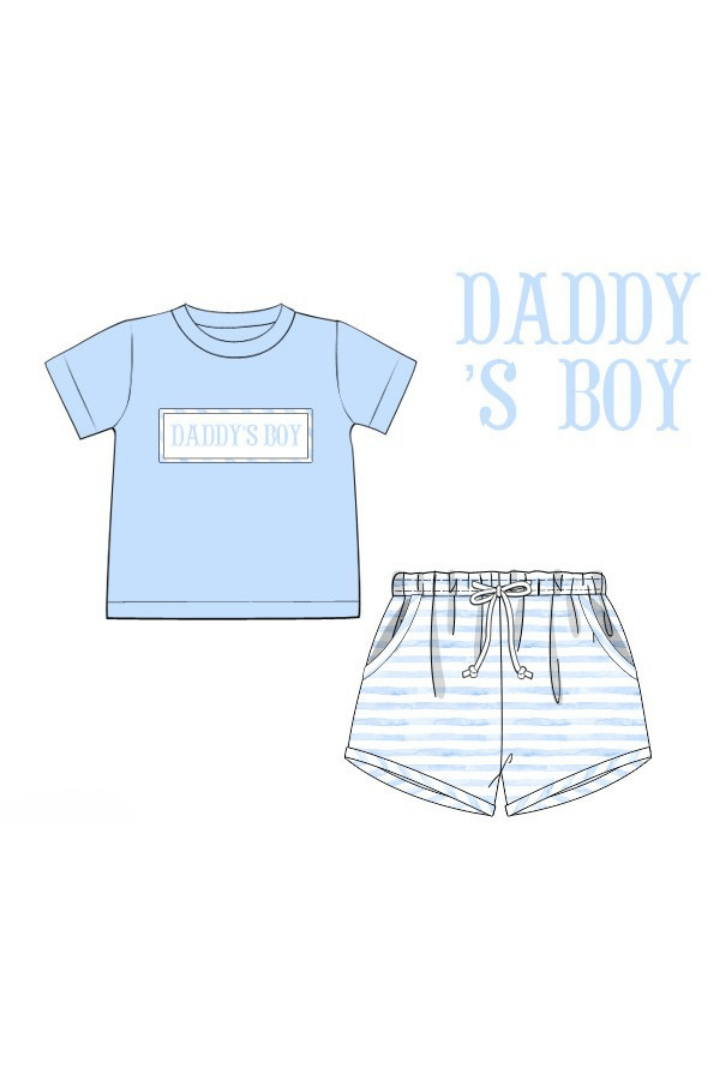 The Smocked Flamingo Apparel & Accessories Pre-Order Smocked Daddy's Boy Blue Stripe Short Set