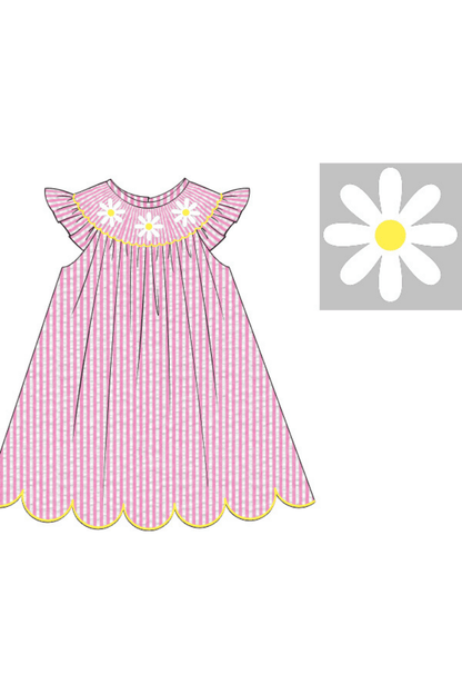 The Smocked Flamingo Apparel & Accessories Pre-Order Smocked Daisy Pink Seersucker Dress