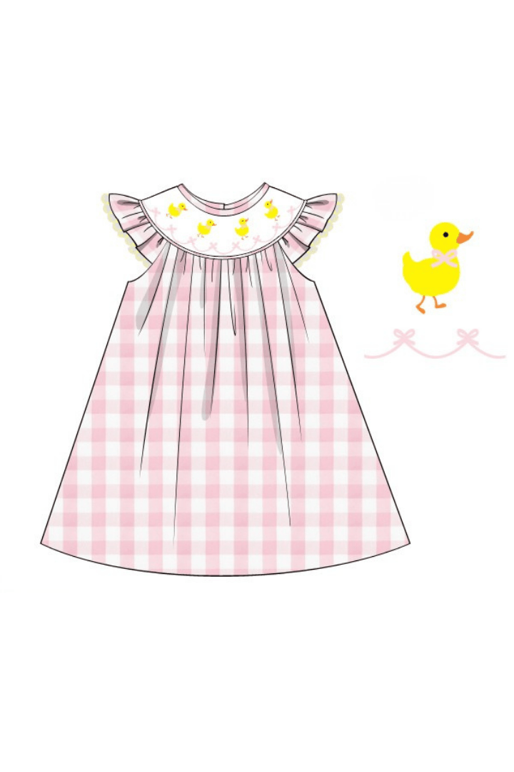 The Smocked Flamingo Apparel & Accessories Pre-Order Smocked Duck Pink Buffalo Check Dress