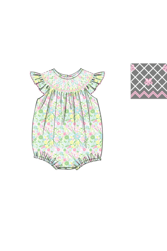 The Smocked Flamingo Apparel & Accessories Pre-Order Smocked Ellie Floral Heirloom Bubble