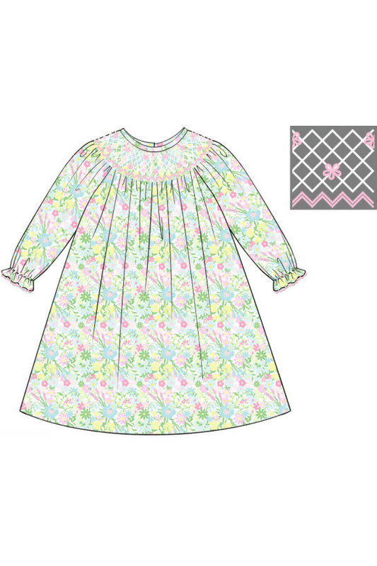 The Smocked Flamingo Apparel & Accessories Pre-Order Smocked Ellie Floral Heirloom Long Sleeve Bishop Dress