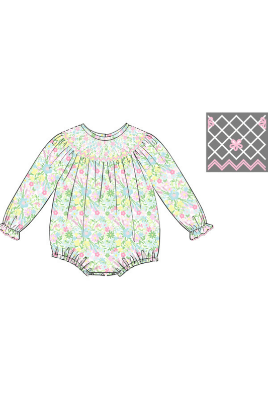 The Smocked Flamingo Apparel & Accessories Pre-Order Smocked Ellie Floral Heirloom Long Sleeve Bubble