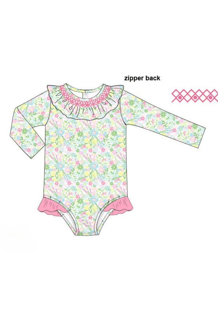 The Smocked Flamingo Apparel & Accessories Pre-Order Smocked Ellie Floral Ruffle Swimsuit