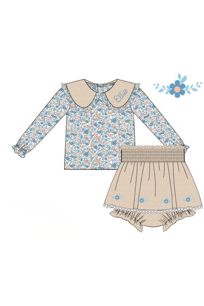 The Smocked Flamingo Apparel & Accessories Pre-Order Smocked Fall Floral Skirted Bloomer Set