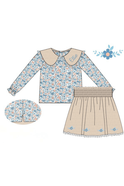 The Smocked Flamingo Apparel & Accessories Pre-Order Smocked Fall Floral Skort Set