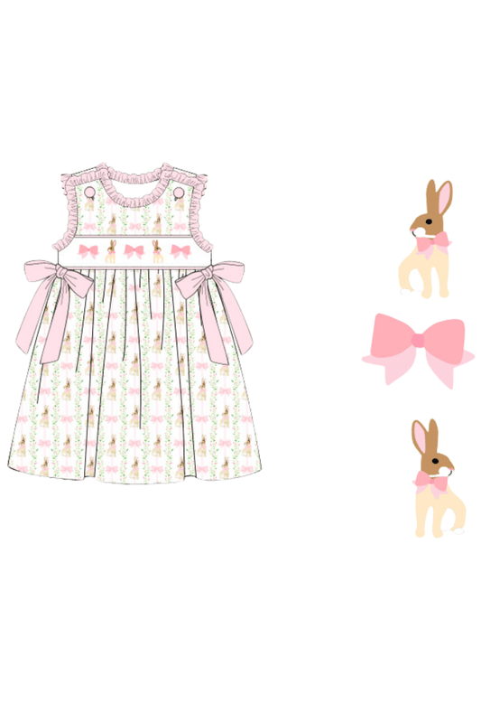 The Smocked Flamingo Apparel & Accessories Pre-Order Smocked Fancy Bunny Bow Dress