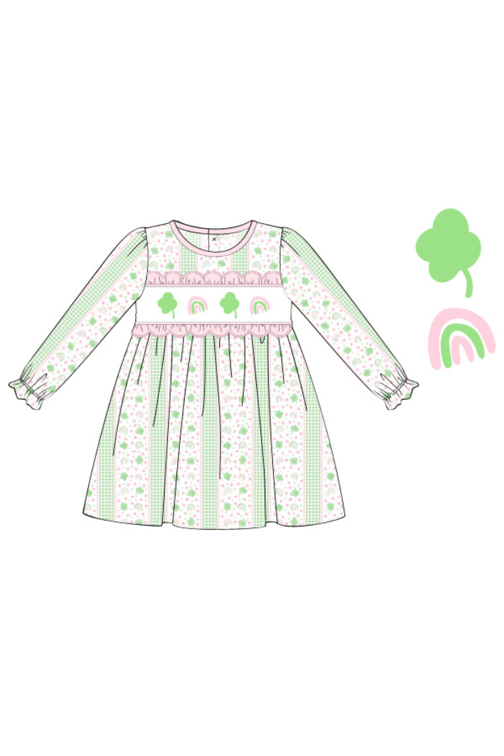 The Smocked Flamingo Apparel & Accessories Pre-Order Smocked Fancy Clover Rainbow Dress