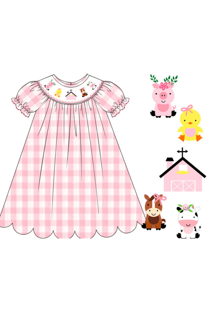 The Smocked Flamingo Apparel & Accessories Pre-Order Smocked Fancy Farm Friends Bishop Dress