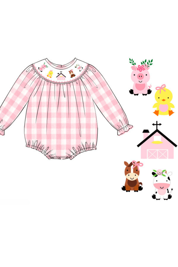 The Smocked Flamingo Apparel & Accessories Pre-Order Smocked Fancy Farm Friends Long Sleeve Bubble