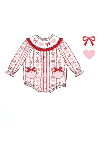 The Smocked Flamingo Apparel & Accessories Pre-Order Smocked Fancy Floral Heart and Bow Bubble