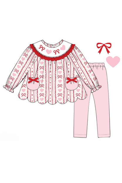 The Smocked Flamingo Apparel & Accessories Pre-Order Smocked Fancy Floral Heart and Bow Pant Set