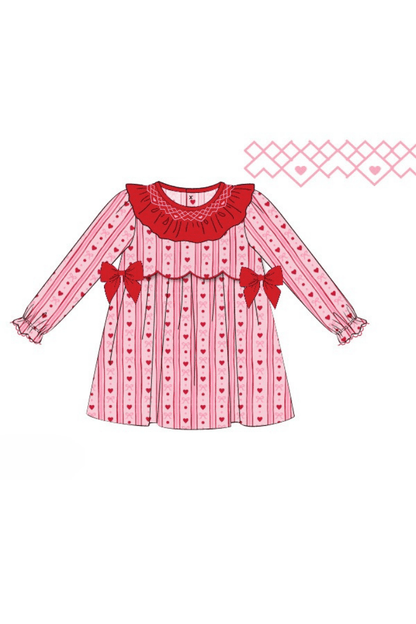 The Smocked Flamingo Apparel & Accessories Pre-Order Smocked Fancy Hearts Bow Dress