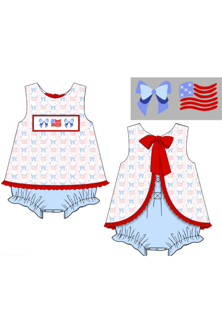 The Smocked Flamingo Apparel & Accessories Pre-Order Smocked Flag and Bow Skirted Bubble