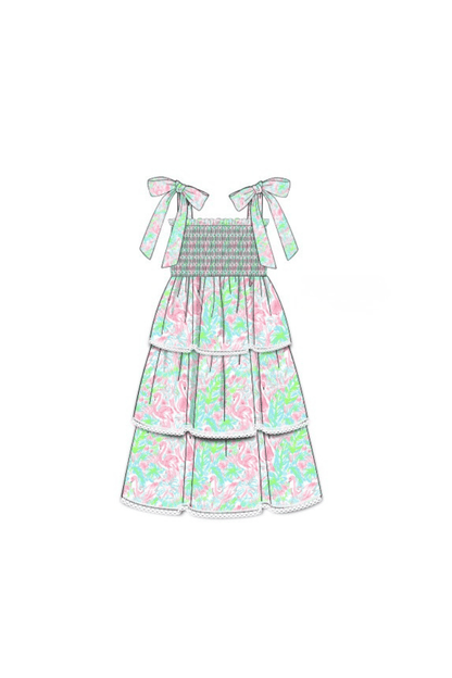 The Smocked Flamingo Apparel & Accessories Pre-Order Smocked Flamingo Summer Fun Tie Shoulder Mom Dress