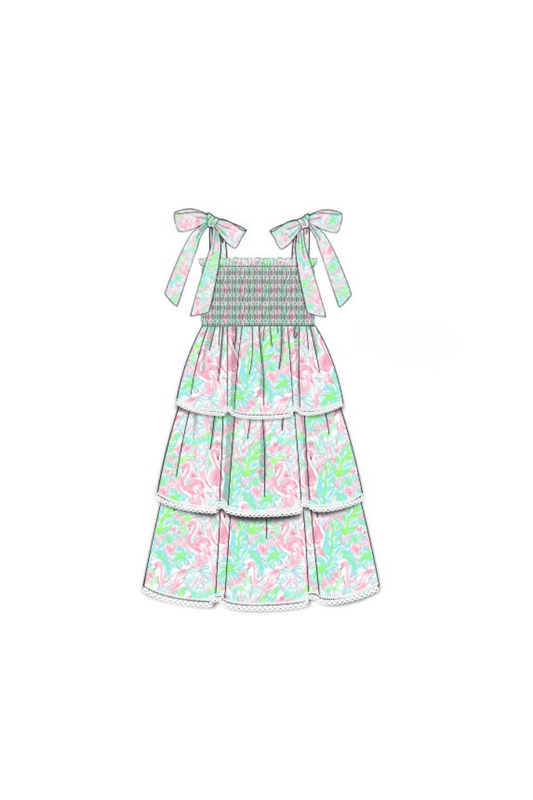 The Smocked Flamingo Apparel & Accessories Pre-Order Smocked Flamingo Summer Fun Tie Shoulder Mom Dress
