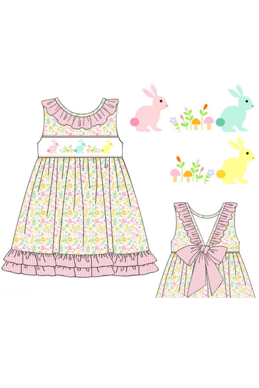 The Smocked Flamingo Apparel & Accessories Pre-Order Smocked Floral Bunny Ruffle Dress