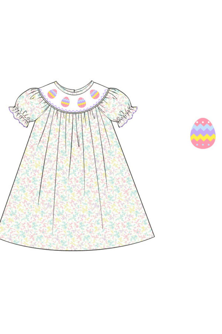 The Smocked Flamingo Apparel & Accessories Pre-Order Smocked Floral Easter Egg Dress