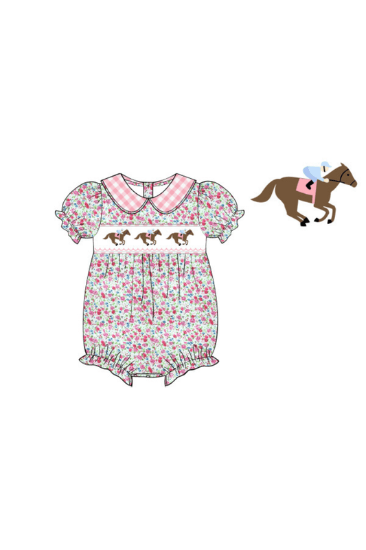 The Smocked Flamingo Apparel & Accessories Pre-Order Smocked Floral Pink Gingham Derby Bubble