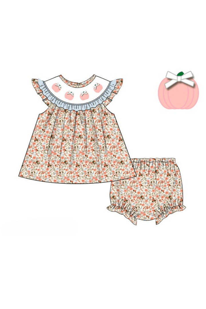 The Smocked Flamingo Apparel & Accessories Pre-Order Smocked Floral Pink Pumpkin Bishop Bloomer Set