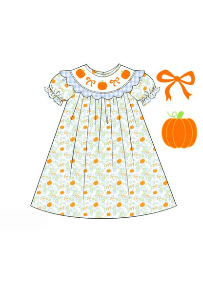 The Smocked Flamingo Apparel & Accessories Pre-Order Smocked Floral Pumpkin Bow Dress