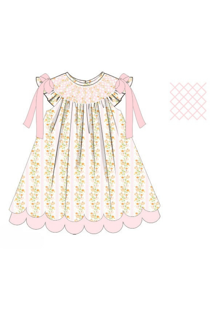 The Smocked Flamingo Apparel & Accessories Pre-Order Smocked Floral Pumpkins Scalloped Dress
