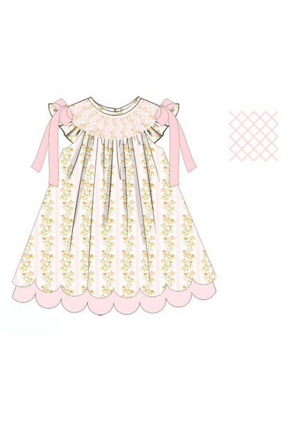 The Smocked Flamingo Apparel & Accessories Pre-Order Smocked Floral Pumpkins Scalloped Dress