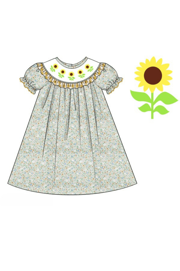 The Smocked Flamingo Apparel & Accessories Pre-Order Smocked Floral Sunflower Dress