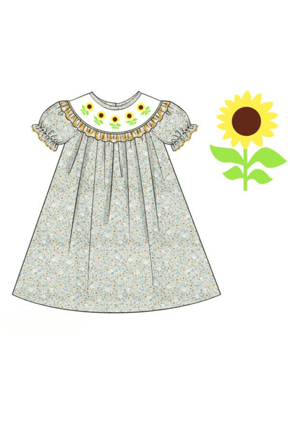 The Smocked Flamingo Apparel & Accessories Pre-Order Smocked Floral Sunflower Dress