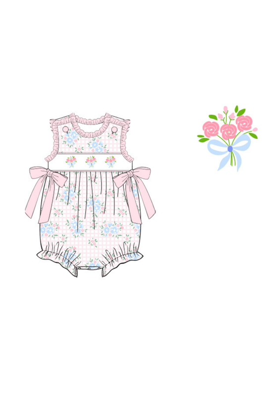 The Smocked Flamingo Apparel & Accessories Pre-Order Smocked Flower Bouquet Bow Knit Bubble