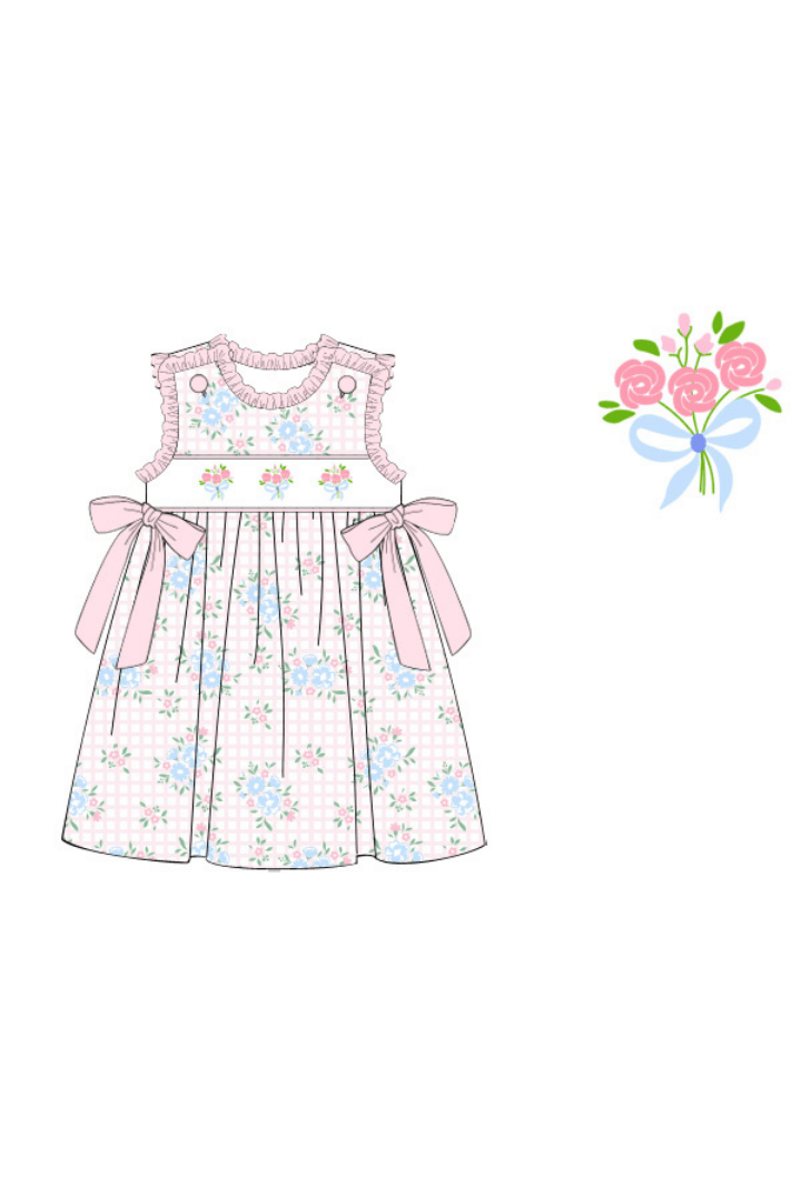 The Smocked Flamingo Apparel & Accessories Pre-Order Smocked Flower Bouquet Bow Knit Dress