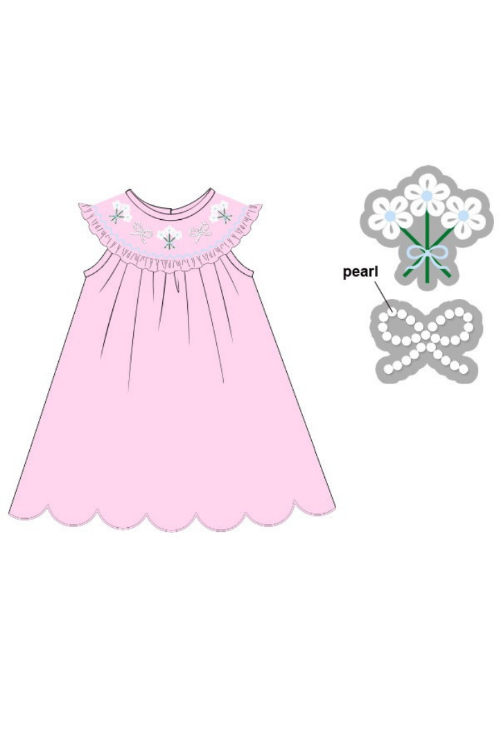 The Smocked Flamingo Apparel & Accessories Pre-Order Smocked Flowers and Pearl Pink Knit Dress