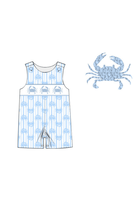 The Smocked Flamingo Apparel & Accessories Pre-Order Smocked French Knot Blue Crab Jon Jon