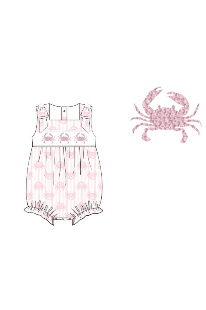 The Smocked Flamingo Apparel & Accessories Pre-Order Smocked French Knot Pink Crab Bubble