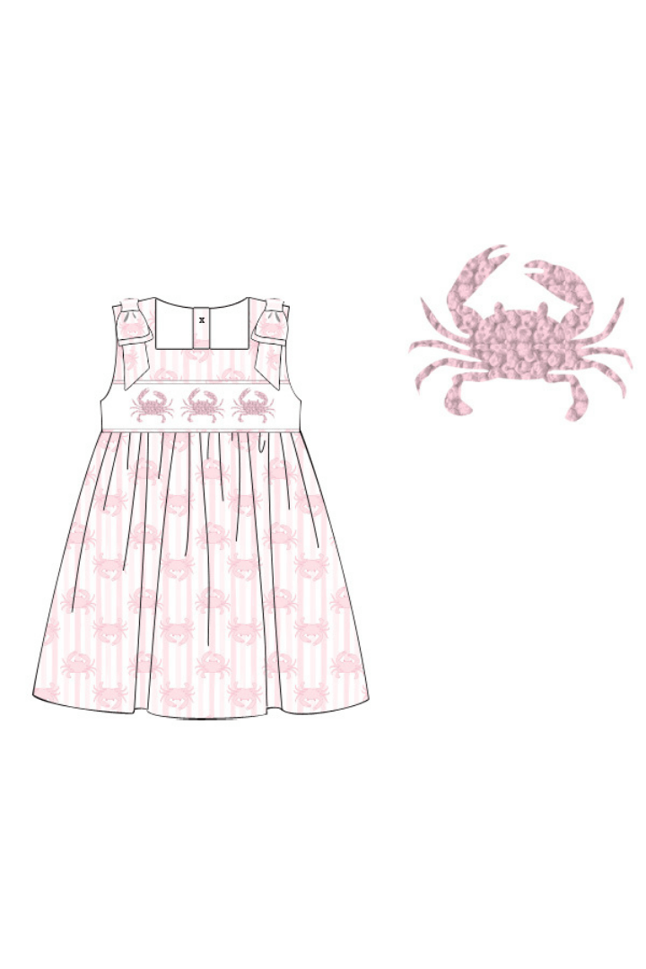 The Smocked Flamingo Apparel & Accessories Pre-Order Smocked French Knot Pink Crab Dress